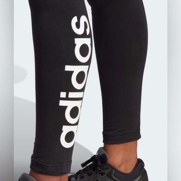ADIDAS CONAVY/WHITE ESSENTIALS HIGH-WAISTED LOGO LEGGINGS SIZE M. - Picture 5 of 7
